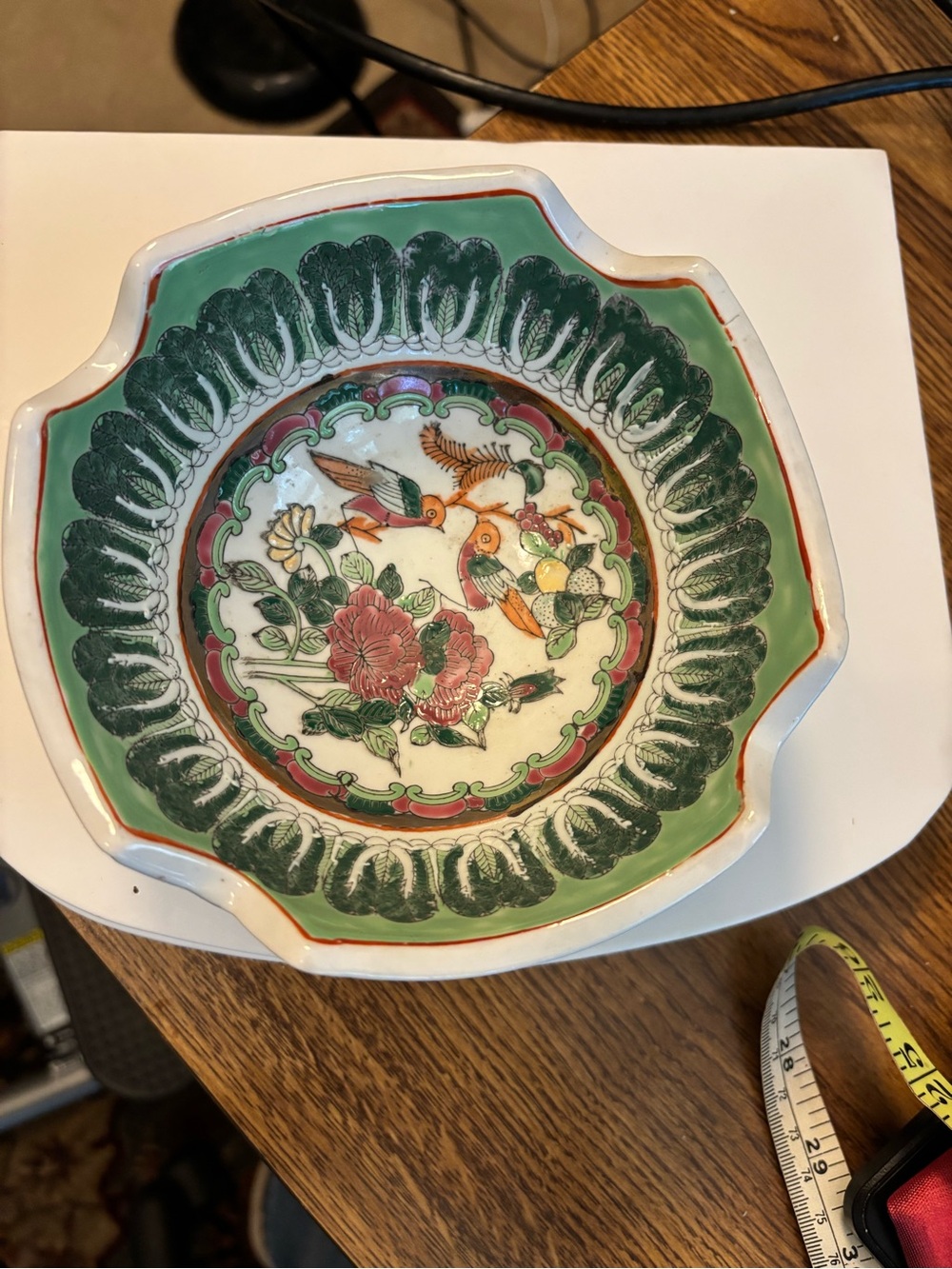 Vintage Chinese Bok Choy -Painted Floral & Bird Porcelain Serving Bowl - Picture 2 of 9